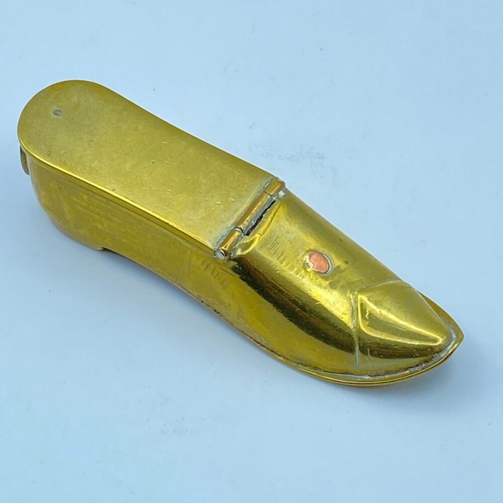 Antique Brass Shoe Vesta Case Match Safe Cheroot Cigar Cutter Victorian